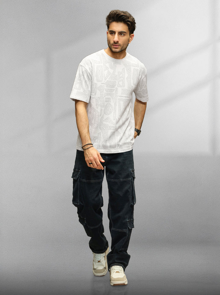 Tonal AOP Oversized T-Shirt | White