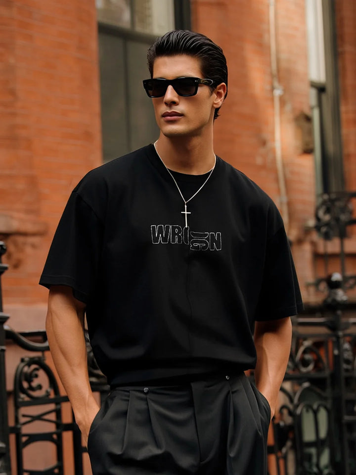Embroidered Solid Oversized T-Shirt | Black