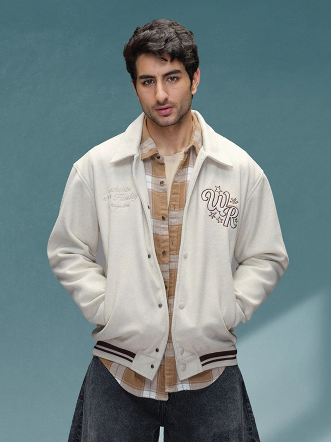 Varsity-Inspired Comfort Fit Tweed Jacket | Off White