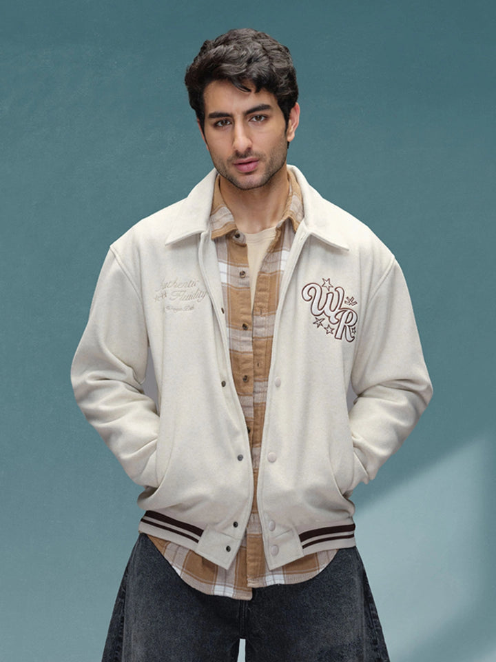 Varsity-Inspired Comfort Fit Tweed Jacket | Off White