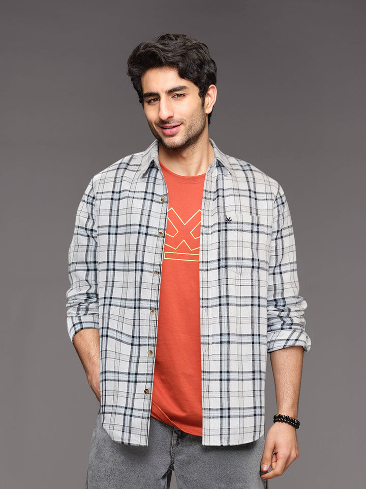 Twill Checkered Slim Fit Shirt | White