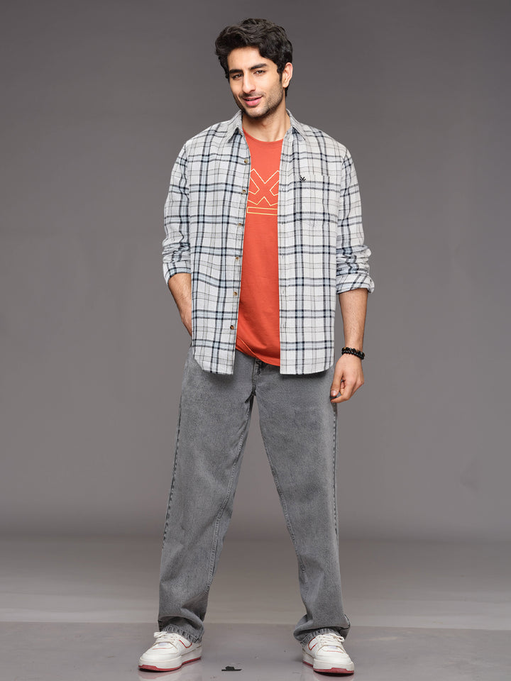 Twill Checkered Slim Fit Shirt | White