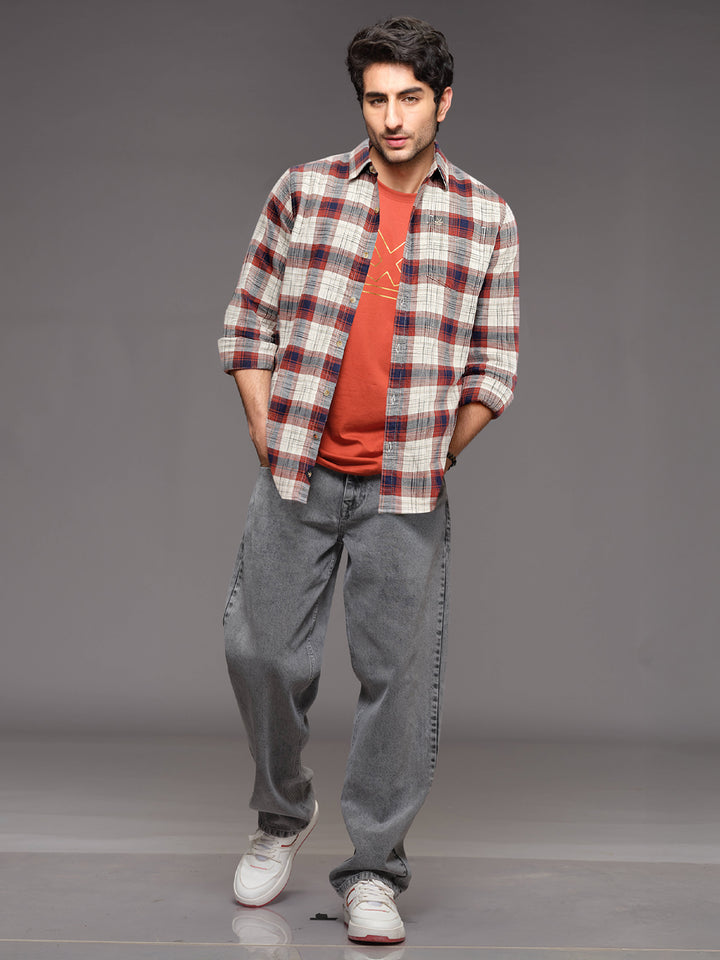 Space Dyed Check Shirt In Slim Fit | Rust